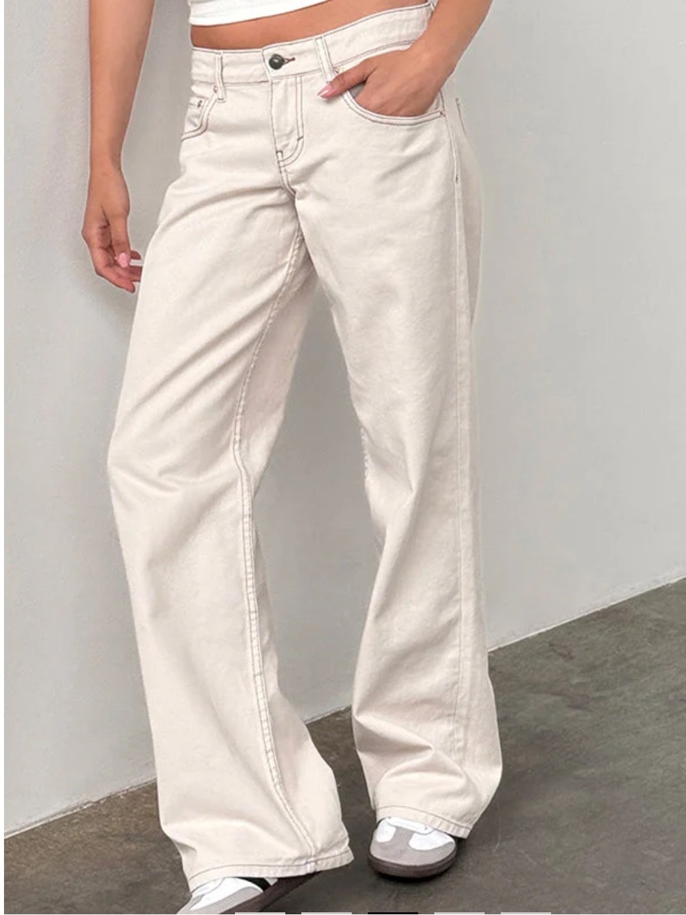 Motel Rocks Low Rise Parallel Jeans in Off White wide leg women’s size 28 x 34